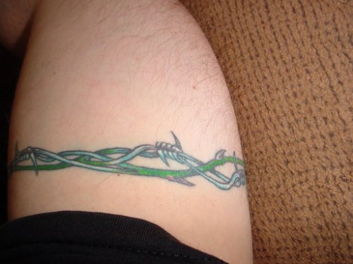 Green Barbed Wire Tattoo On Half Sleeve